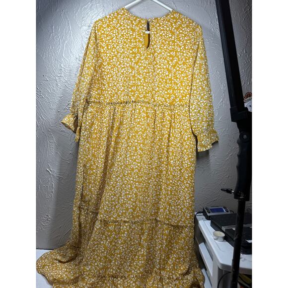 Ellos Dress Womens Peasant Long Sleeve Floral Boho Mustard Hi-Low Hem Size‎ 16 - Picture 4 of 5